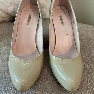 Max Studio patent leather wedge dress heels. Nude size 8